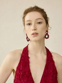 MOTF PREMIUM PRE HANDMADE RED DIAMOND DOUBLE RING EARRINGS - Red - View 9