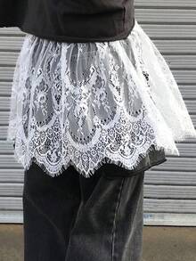 FRIFUL 女士弹力腰带花卉蕾丝A字裙 - 白色 - 查看 2