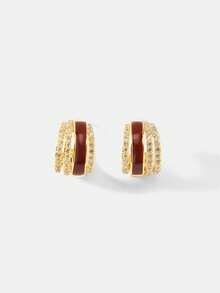 MOTF PREMIUM RED MULTI-LAYER C-RING STUD EARRINGS WOMEN'S LIGHT LUXURY TEMPERAMENT DIAMOND-ENCRUSTED EARRINGS 2026 POPULAR LIGHT LUXURY EARRINGS - Gold - View 3