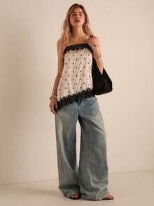 杏色波点蕾丝吊带背心（女士款） - 杏色 - 查看 4