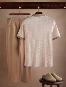 Manfinity CasualCool Men's Casual Daily Polo Shirt Set Beige Men Outfit Men Buttoned Knitted Polo Apricot Men Outfit Cream Outfit Men - Apricot - View 2