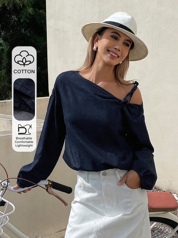 Women's Cold-Shoulder Knitted Camisole Top, Casual Denim