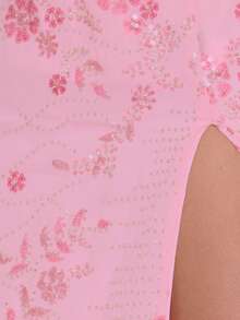 MUSERA 低腰超开衩珠饰亮片直筒修身长裙，春夏优雅婚礼宾客度假假日场合蜜月咖啡馆 - 粉色 - 查看 6