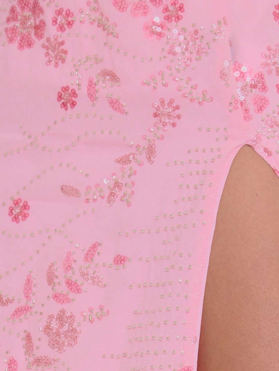 Saia Longa Reta com Fenda Extrema, Bordada com Contas e Lantejoulas, Ajuste Reto, Elegante para Casamento, Convidado, Férias, Ocasiões Especiais, Lua de Mel, Café