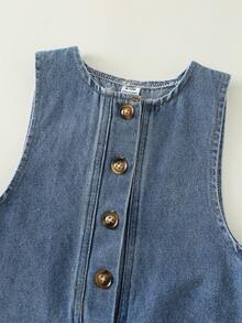 SHEIN Unisex Baby Casual Cute Denim Bib Pants, Suitable For Summer, Spring, Autumn - Multicolor - View 7