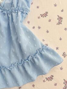 Elamini 女士提花深V领A字荷叶边常规款衬衫 - 淺藍色 - 查看 5