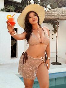 Swim Vcay 2026 New Plus Size Swimwear Set, Special Material Resin Accessories, Minimalist High-End Swimwear Set, Spring/Summer - Brown - View 4