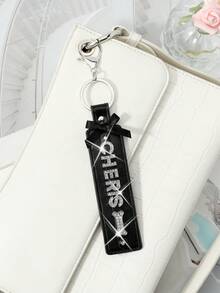 ROMWE 1款全新韩版甜美酷炫时尚精致暗黑哥特风黑/粉色皮革织带蝴蝶结亮银色水钻字母爱心骨头DIY钥匙扣配饰包包挂件，颜色随机，适合情侣、姐妹、女友、女孩和女士日常佩戴、节日礼物 - 彩色 - 查看 12