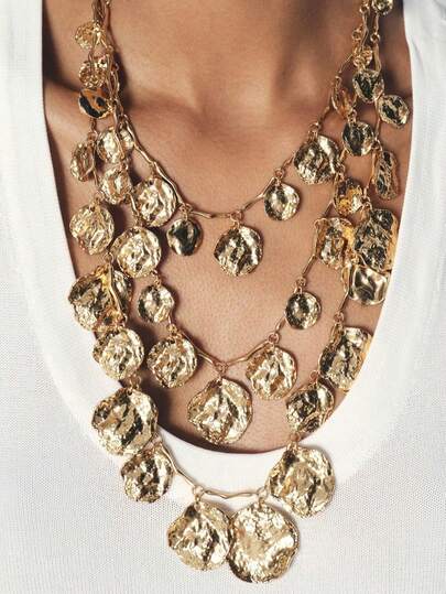 Lumivelle 1Pc ZAA Personalized Retro Cool Style Multi-Layer Stacked Geometric Circular Pendant Necklace For Women's Fashion Jewelry Set Retro Jewelry Gift