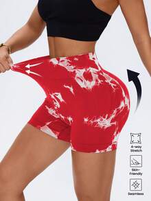 Core Rhythm Tie-Dye Print High Waist Seamless Sports Shorts - Multicolor - View 3