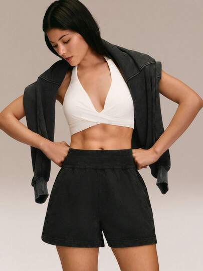 GLOWMODE 日常舒适毛圈布短裤，柔软透气吸汗，复古水洗工艺，侧边口袋，松紧腰带，套穿式设计，适合日常休闲穿着。