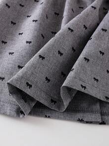 Young Girl Gray Bow Pleated Ruffle Hem Skirt, Elegant And Fashionable For Spring/Summer - Grey - View 5