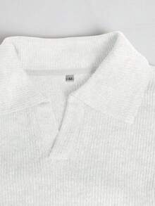 Manfinity Homme Camisa polo de hombre de unicolor casual, versátil para primavera y otoño - Blanco - Ver 3