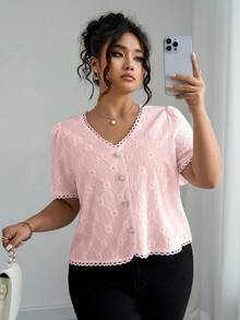 Elenzga 女士优雅波西米亚风V领休闲短袖杏色衬衫，夏季必备 - 淺粉色 - 查看 6