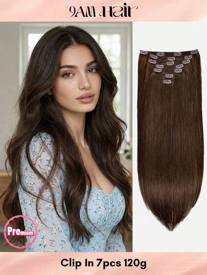 Extensiones de cabello con clip de cabello humano real, extensiones de cabello humano Remy con clips para mujeres, cabello humano natural, 14-20 pulgadas 120g 7 piezas