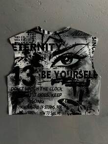 Manfinity ZONE917 Camiseta de tirantes corta holgada con estampado de graffiti oversize estilo callejero para hombre, adecuada para verano y vacaciones - Multicolor - Ver 6