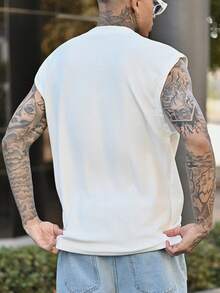 Devon Thys 男士纯色圆领短袖休闲上衣，日常穿着 - 白色 - 查看 5