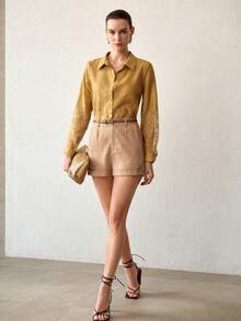MOTF PREMIUM 女士时尚简约系带斜插口袋短裤 - 杏色 - 查看 5