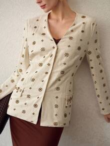 MOTF PREMIUM ELEGANT BEADED EMBROIDERED WOMEN'S THIN BLAZER - Apricot - View 2
