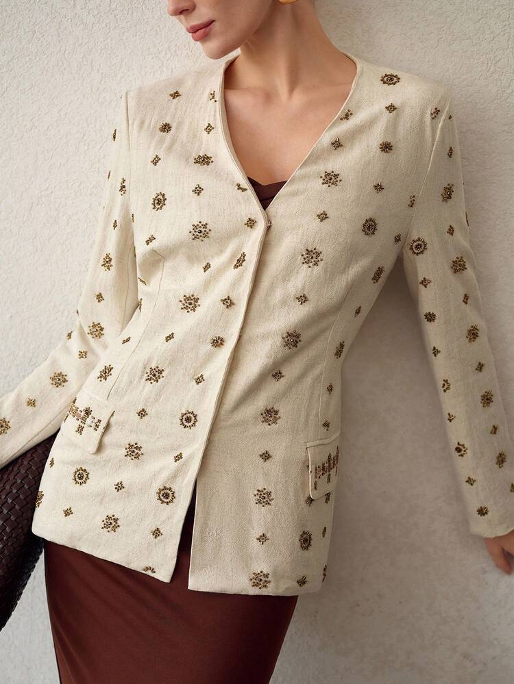 ELEGANT BEADED EMBROIDERED WOMEN'S THIN BLAZER