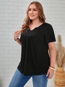 Rosumi Plus Solid Notched Neck Tee,Spring/Summer/Vacation - Black - View 4