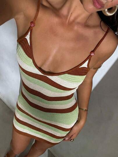 Aloruh Women's Spring/Summer New Knitted Crochet Crossed Backless Striped Bohemian Dress, Elegant Vacation Dress Summer Outfits For Women Ave Outfits Festival Rave Festival Rave Outfits Festival Outfits For Women Country Concert Outfit Festival Outfits Sundress Western Clothes For Women Summer Dresses For Women Dresses For Women Summer Outfits For Women Vacation Boho  Summer Outfits Summer Clothes Summer Holiday Outfits