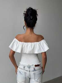 Olithes Off-The-Shoulder Pleated Layered Fitted Top - White - View 3