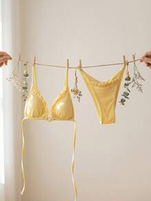 Swim Mod Light Yellow Stone Accent Tie-Front 2 Pieces Bikini Set - Light Yellow - View 4