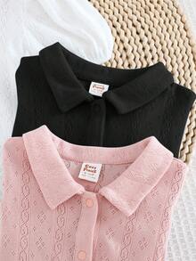 Cozy Pixies 3pcs Baby Girl Solid Color Soft Knit Collared Short Sleeve Romper Set - Multicolor - View 4