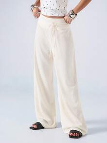 LYSMO Women's Striped Tie-Up Patchwork Long Pants - Apricot - View 1