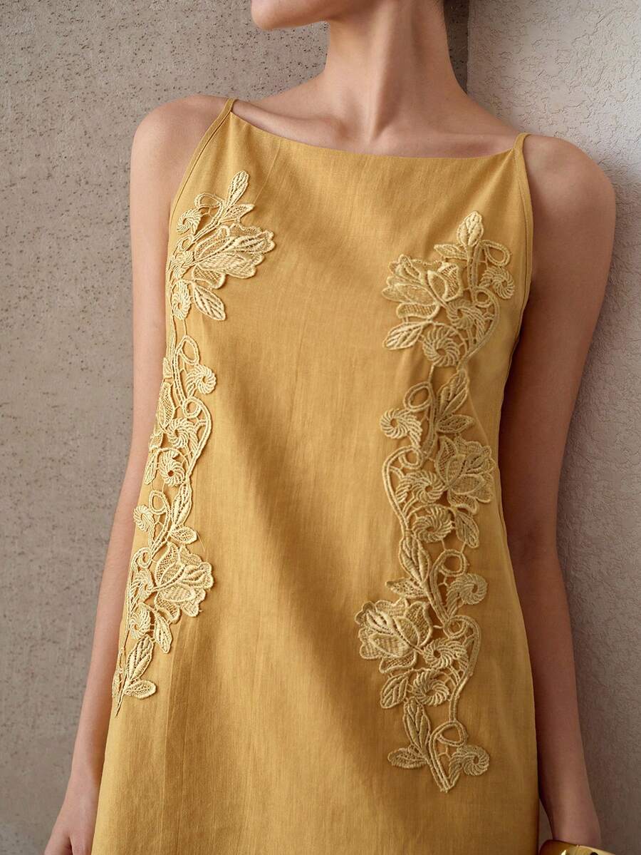MOTF PREMIUM WOMEN'S EMBROIDERED FASHIONABLE VERSATILE SHORT DRESS - Yellow - View 2