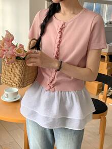 DAZY Women's Summer Korean Style Knit Top - Pink - View 3