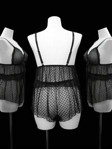 PetitDoll 愛心圖案網紗內衣套裝 - 黑色 - 查看 2