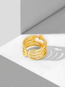 MOTF PREMIUM 18K镀金多层方形简约白钻戒指 - 金黃色 - 查看 8