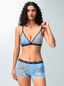 Rick and Morty X SHEIN Women's Fashion Cartoon Print Lingerie Set - Blue and White - View 1