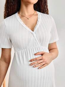Moonlight&Mama 孕妇纯色V领短袖休闲连衣裙 - 白色 - 查看 5