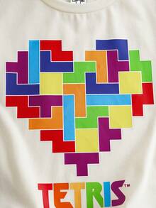 Tetris™ X SHEIN 1pc Casual Young Girl Round Neck Short Sleeve Heart & Letter Print T-Shirt - Apricot - View 4