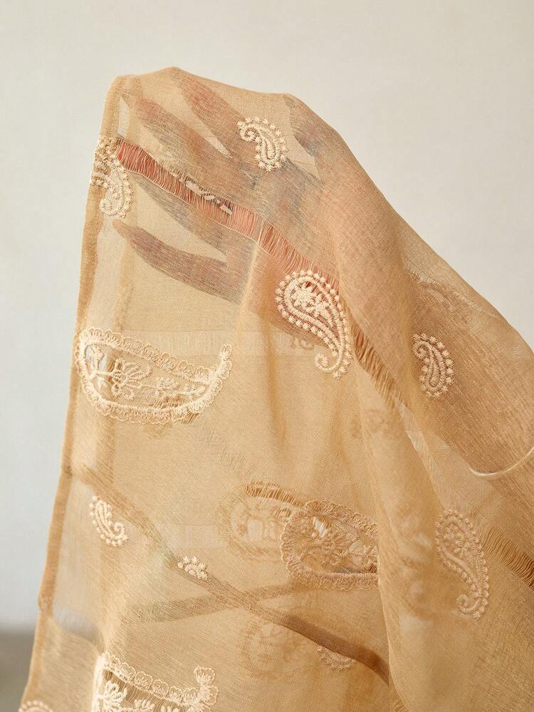 PAISLEY EMBROIDERY V-COLLAR BUTTON UP SLEEVELESS SEMI-SHEER BLOUSE