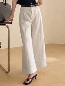 DAZY Pantalones rectos de cintura alta y plisados, estilo casual de ciudad para mujer - Blanco - Ver 3