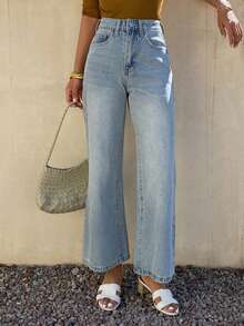 DAZY Quần jeans nữ ống loe cạp trung bình, dài đến 7/8. - Rửa nhẹ - Xem 4