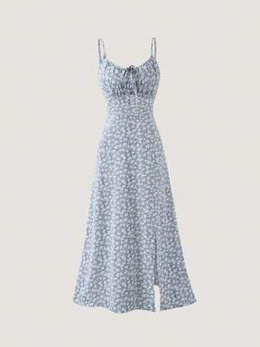 SHEIN Ditsy Floral Print Split Thigh Cami Dress Maxi Women Outfit