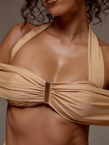 MUSERA 性感露肩吊带短款上衣，适合春夏度假海滩、伊比沙岛音乐节派对，优雅迷人 - 咖啡棕 - 查看 6