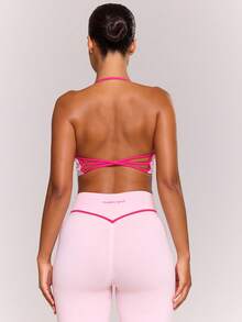 Musera Sport Áo ngực thể thao với đường may tương phản và chi tiết thắt nút phía trước, thích hợp cho tập luyện thể thao, tập gym, pilates, thể dục, hàng ngày, nữ tính, thường ngày, năng động, đổ mồ hôi. - Hồng - Xem 1