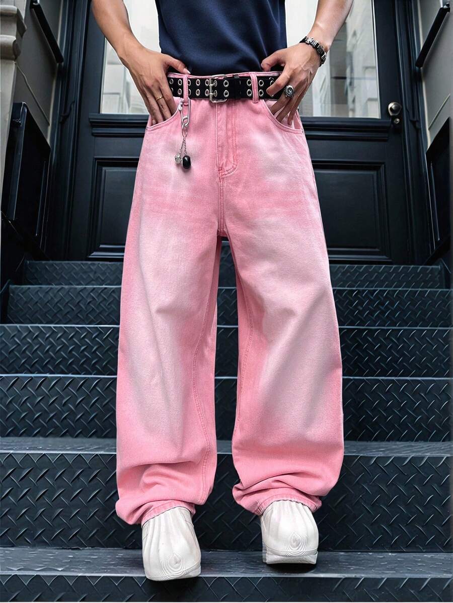 GALLERY FADE Quần Jeans Denim Túi Rộng Thoải Mái Cho Nam - Hồng - Xem 1
