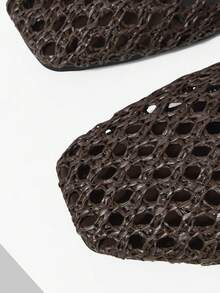 Mnmlis 女士新款时尚编织镂空平底方头套脚鞋 - 棕色 - 查看 5
