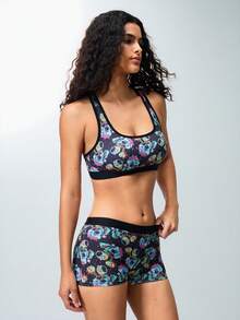 Rick and Morty X SHEIN 女士骷髅印花文胸和三角裤休闲日常内衣套装 - 黑色 - 查看 3