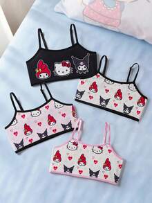 HELLO KITTY AND FRIENDS | SHEIN 少女卡通印花休闲日常吊带背心 - 黑色 - 查看 1