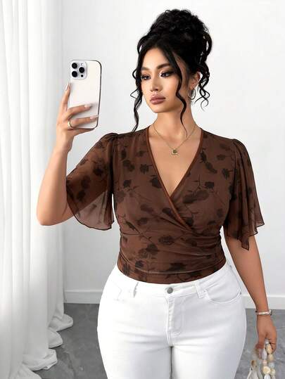 Elenzga Plus Size Women's Casual Romantic Spring/Summer Daily Commute Versatile Fashion T-Shirt