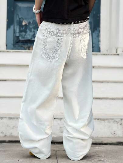 GALLERY FADE 男士街头时尚休闲刺绣宽松阔腿牛仔裤