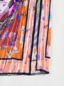 SHEIN Swim 女士印花系带腰部罩衫半身裙套装，适合度假 - 橘色 - 查看 5
